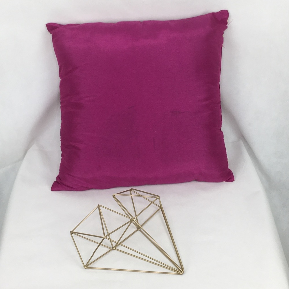 Fuschia Silk Embroidered Front Accent Pillow - Picture 2 of 2